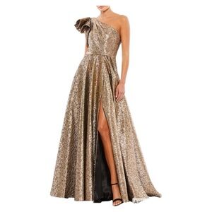 Mac Duggal Gold One Shoulder Dress